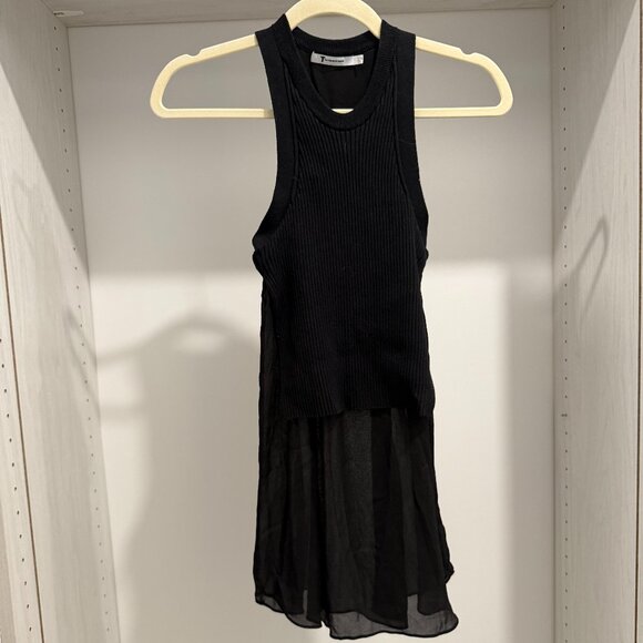 Alexander Wang Ribbed Mock Tank Top With Sheer Cutaway in Black - Picture 1 of 5